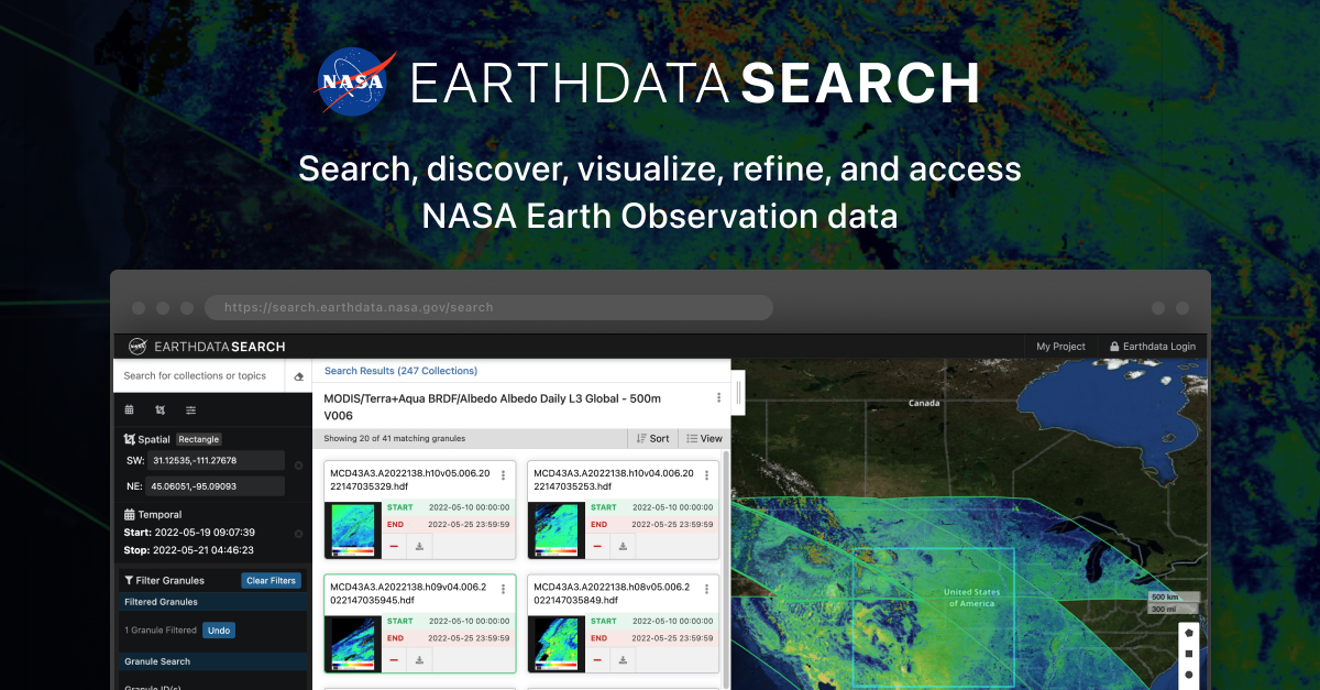 screenshot of NASA Earthdata Search homepage